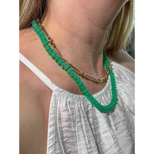 How to Wear Colorful Green Gemstone Beads with 14k Yellow Gold Chains