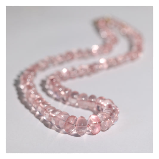 rose quartz bead knotted candy necklace 14k gold