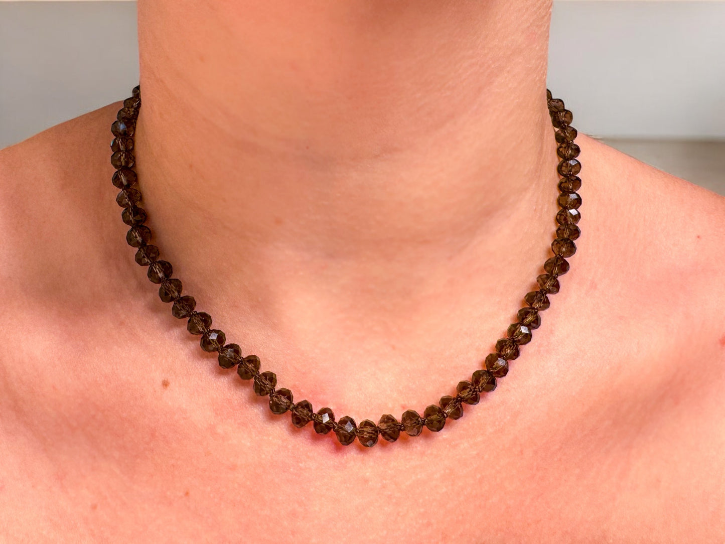 Smoky Quartz Knotted Candy Bead Necklace