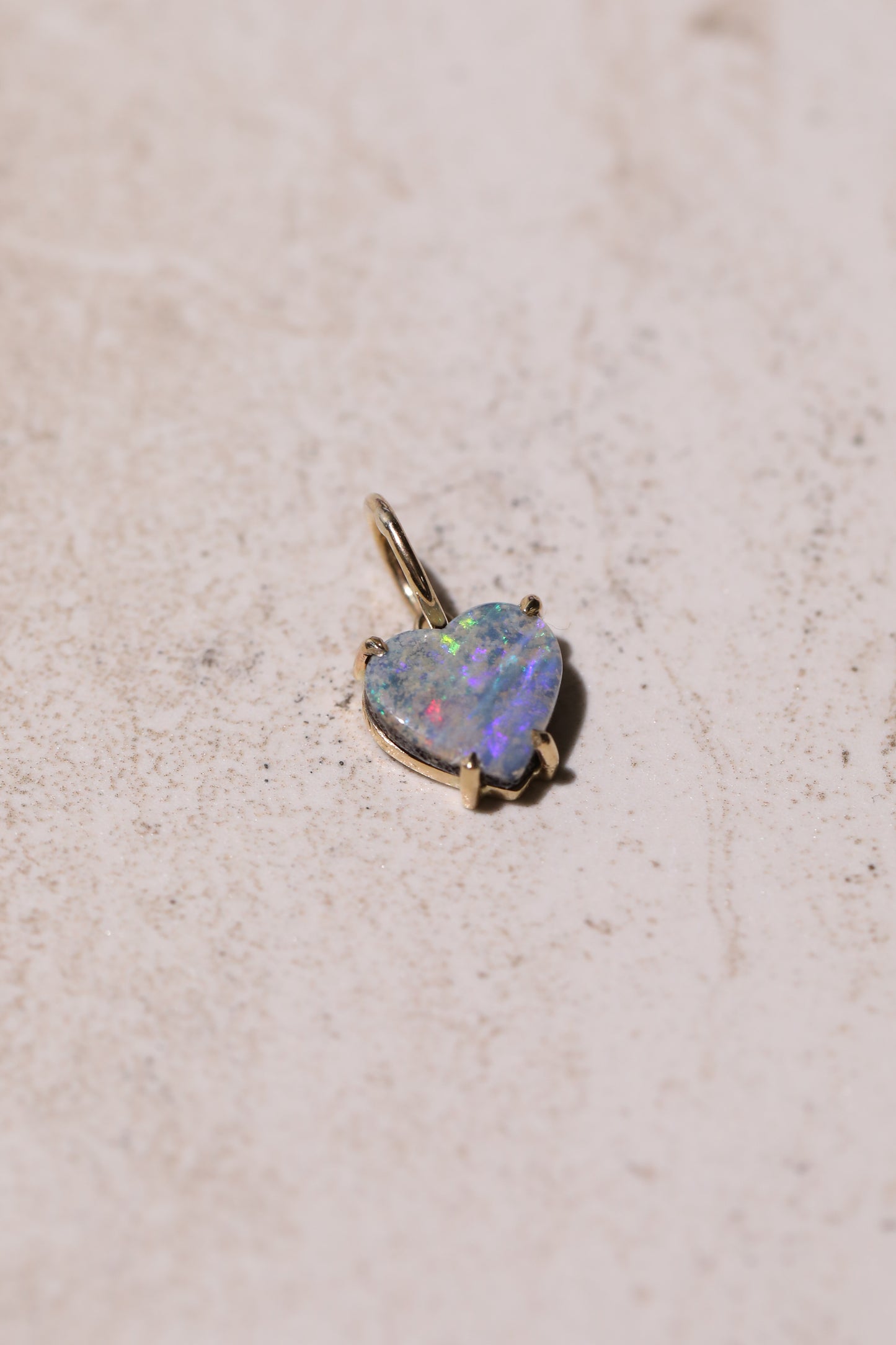 Ocean Sediment Rainbow Boulder Opal Heart Charm 14k