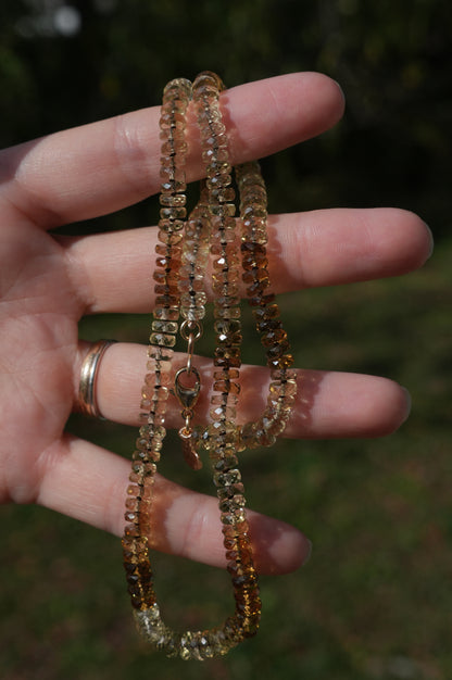 Stunning Whiskey Quartz Knotted Candy Bead Necklace