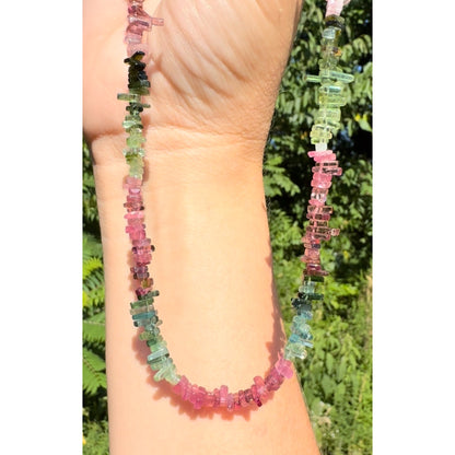 Gemstone Pixel Necklace | Tourmaline Multicolored Beads Necklace 14k