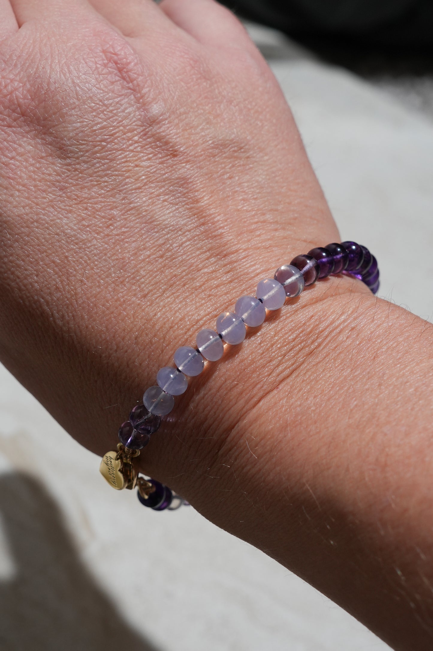 Gemmy Amethyst Knotted Candy Bead Bracelet 14k