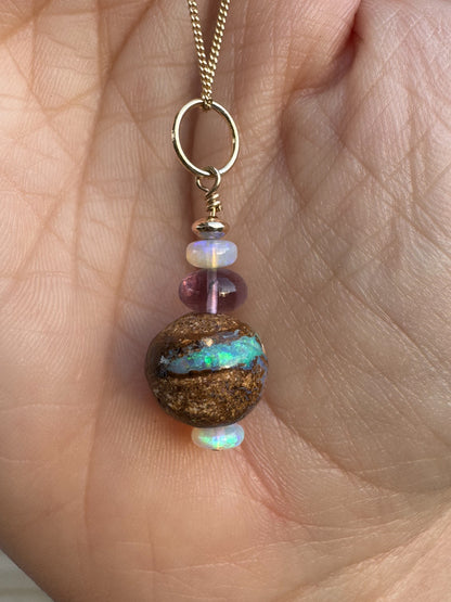 New! Boulder Opal Planet Charm