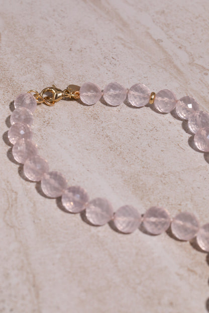 Faceted Rose Quartz Beaded Candy Necklace