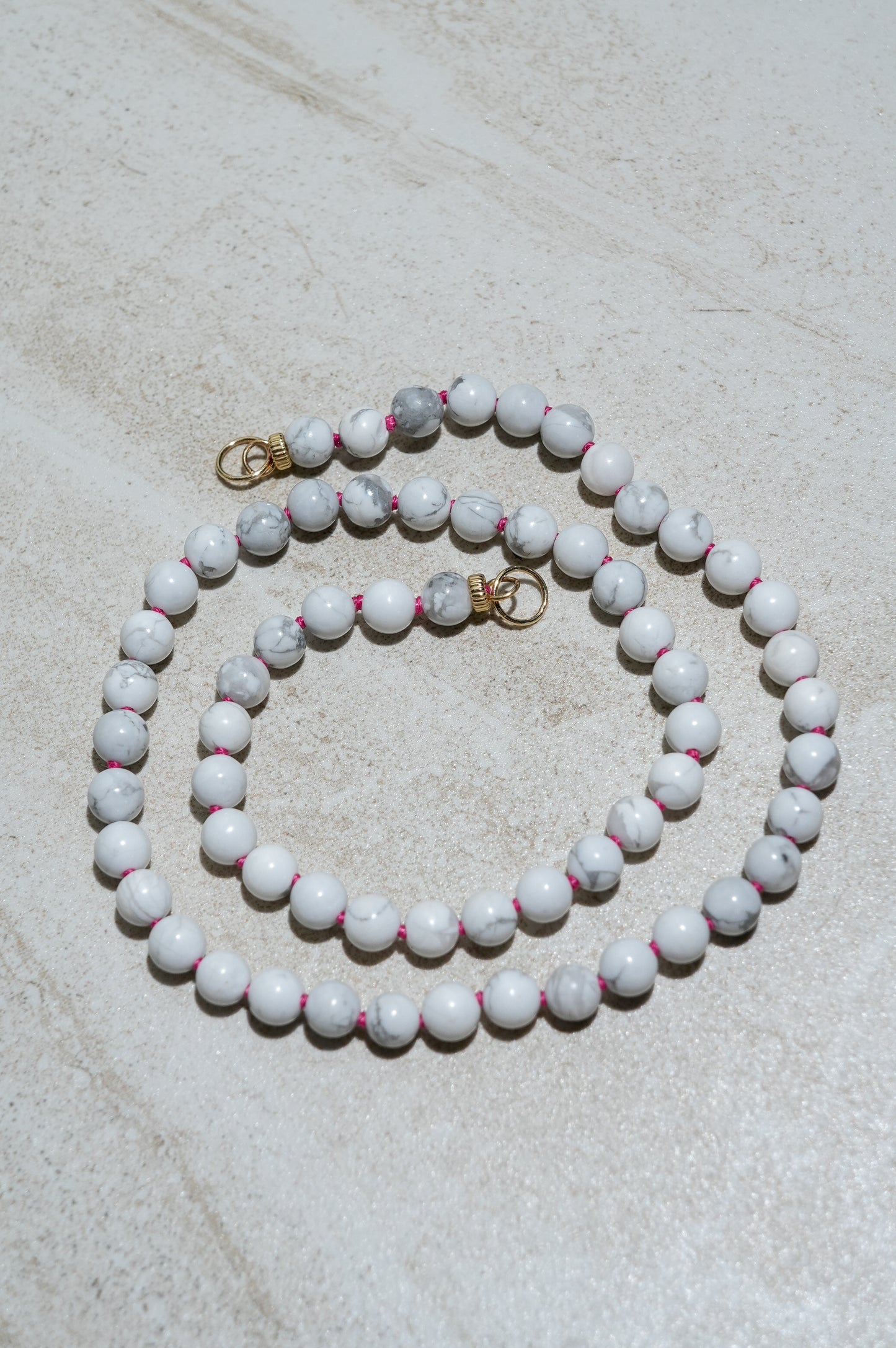 Howlite Knotted Candy Bead Necklace 14k Loops