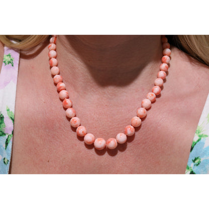 Angel Skin Coral Knotted Bead Necklace 14K Gold