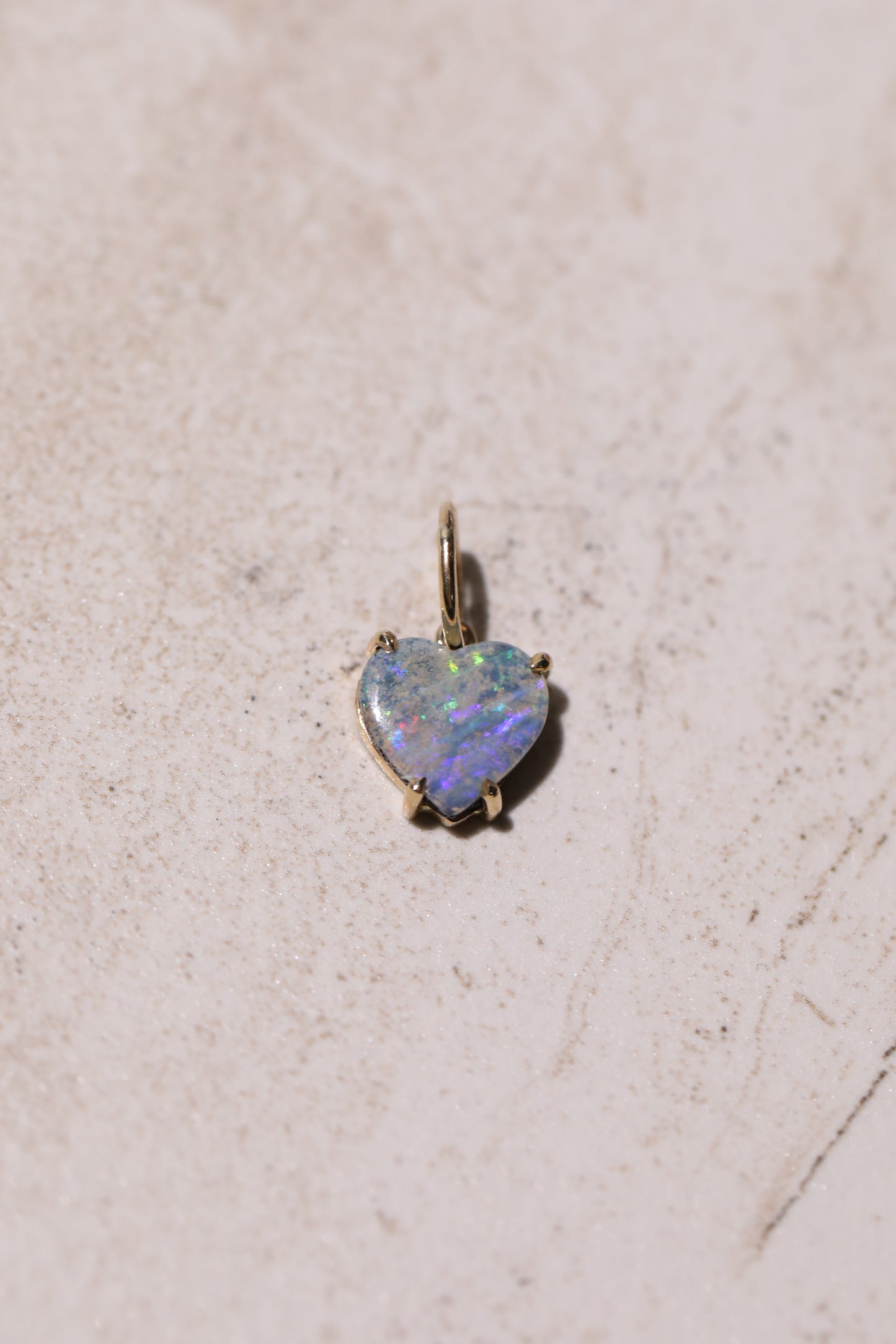 Ocean Sediment Rainbow Boulder Opal Heart Charm 14k