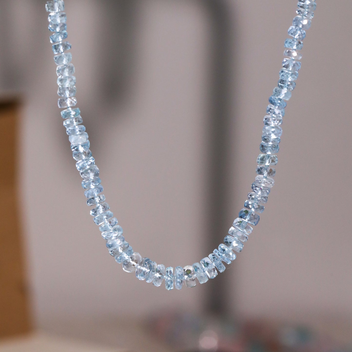 Aquafina II | Ice Blue Aquamarine Knotted Bead Necklace 14k Gold
