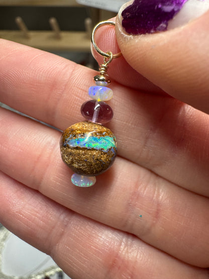 New! Boulder Opal Planet Charm