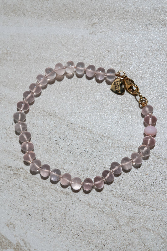 Gemmy Rose Quartz Knotted Candy Bead Bracelet 14k