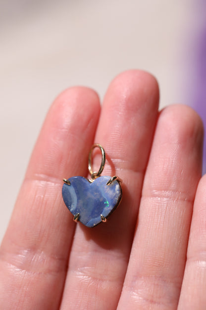 Ocean Boulder Opal Heart Charm 14k