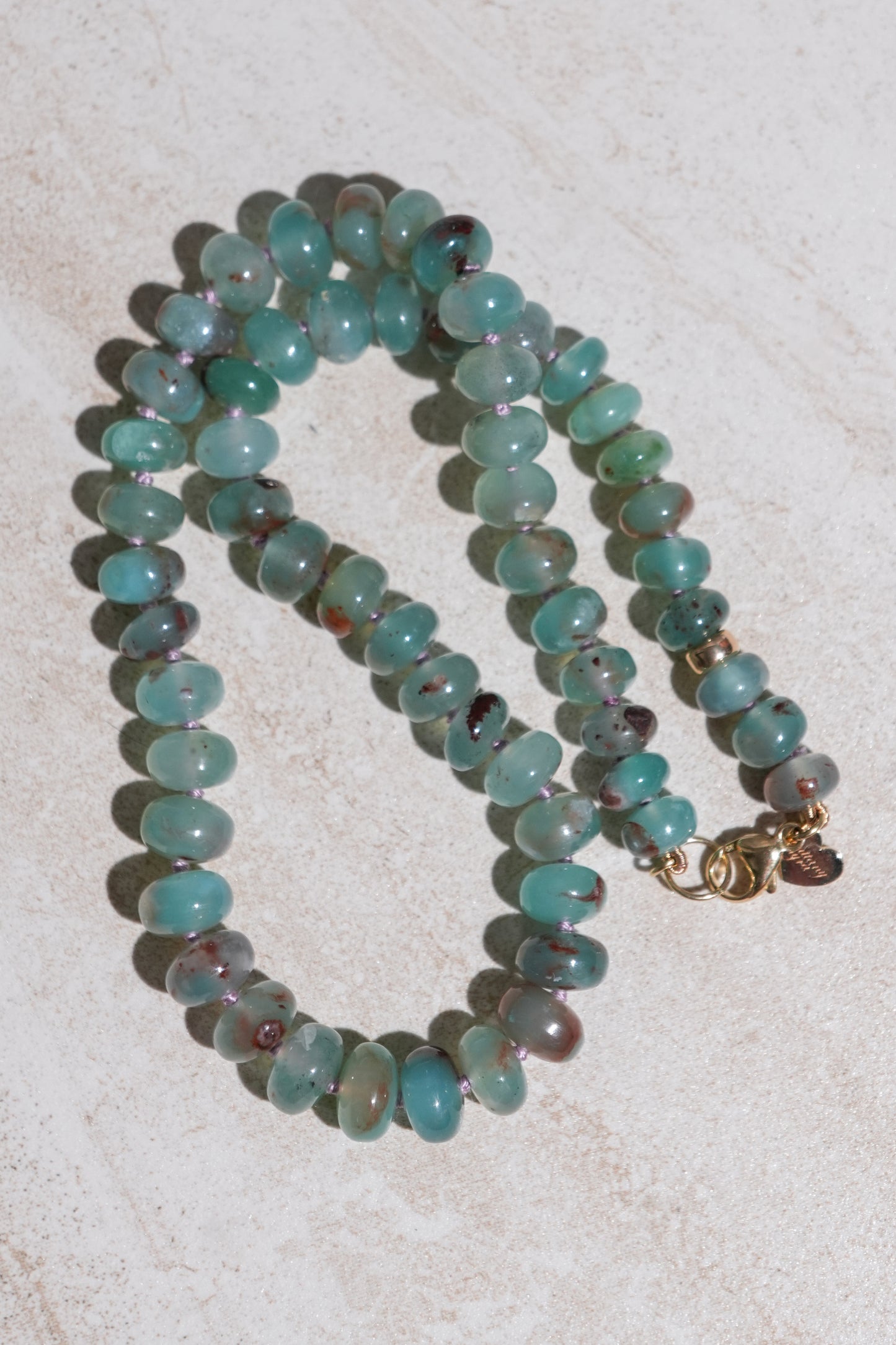 Aqua Chalcedony Knotted Bead Necklace