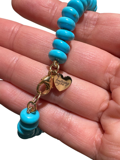 Kingman Turquoise Knotted Candy Bead Bracelet 14k