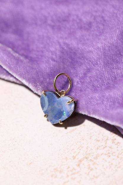 Ocean Boulder Opal Heart Charm 14k