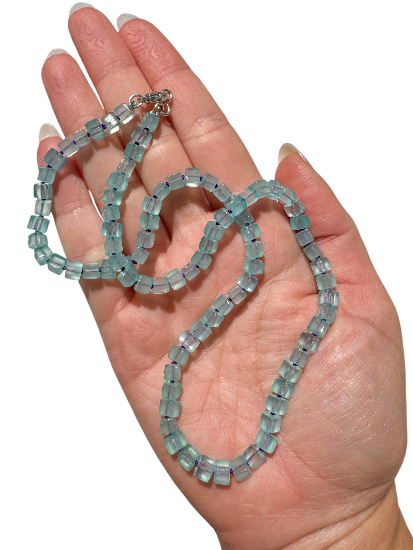 Seafoam Blue Chalcedony Knotted Candy Bead Necklace