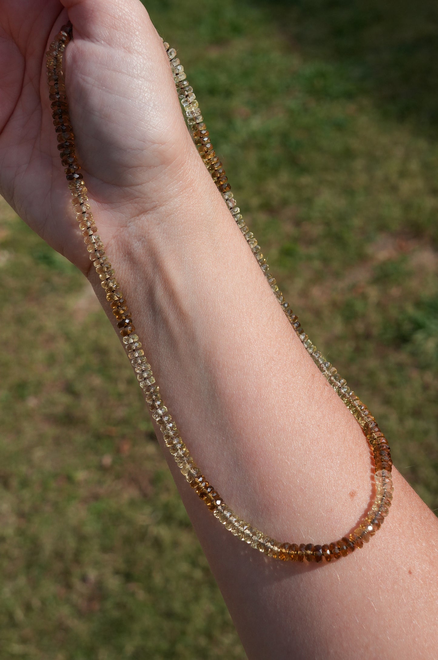 Stunning Whiskey Quartz Knotted Candy Bead Necklace