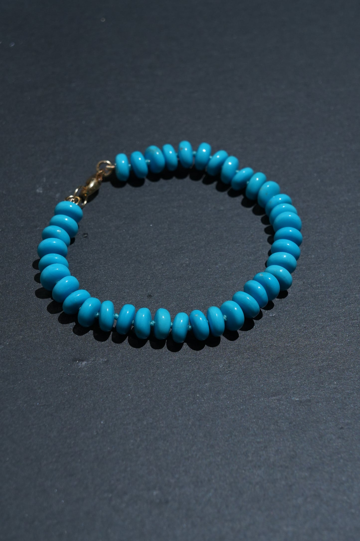 Kingman Turquoise Knotted Candy Bead Bracelet 14k