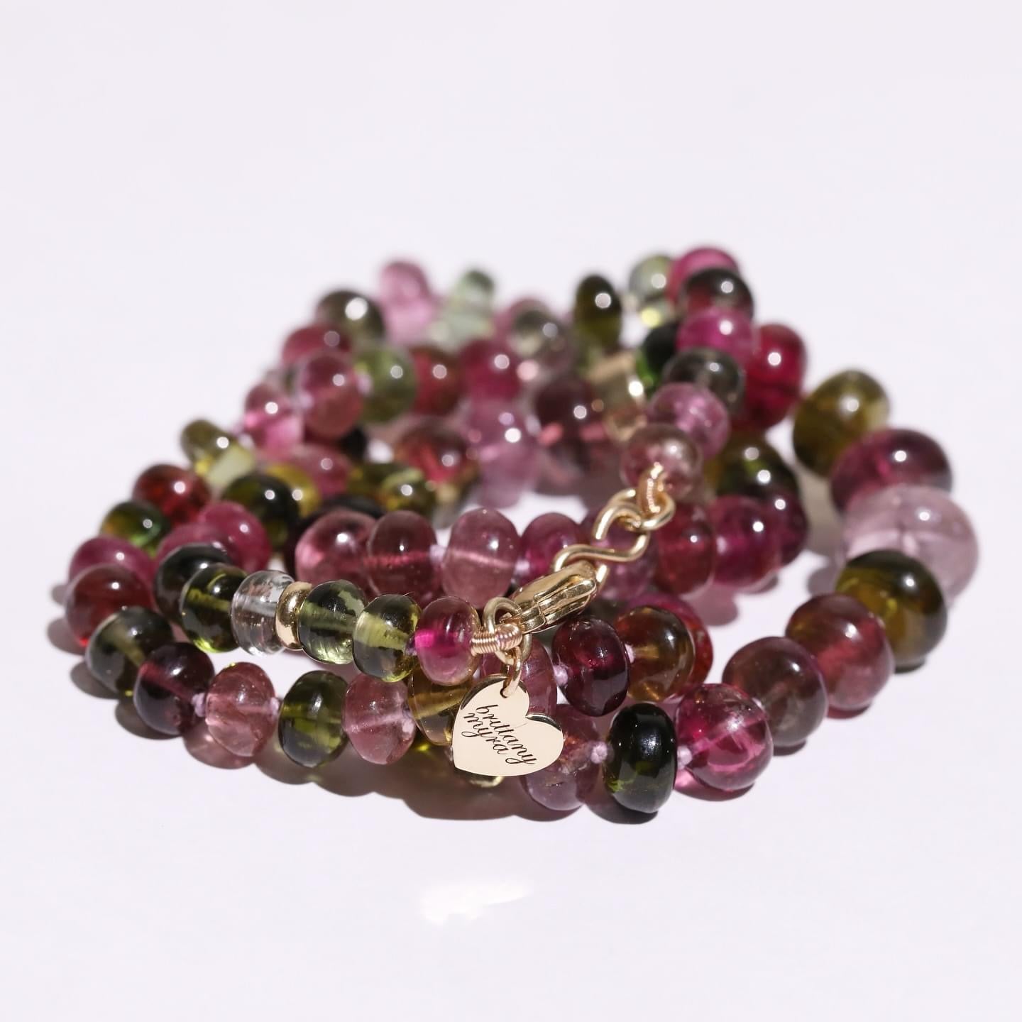 Multi Color Tourmaline Knotted Bead Necklace