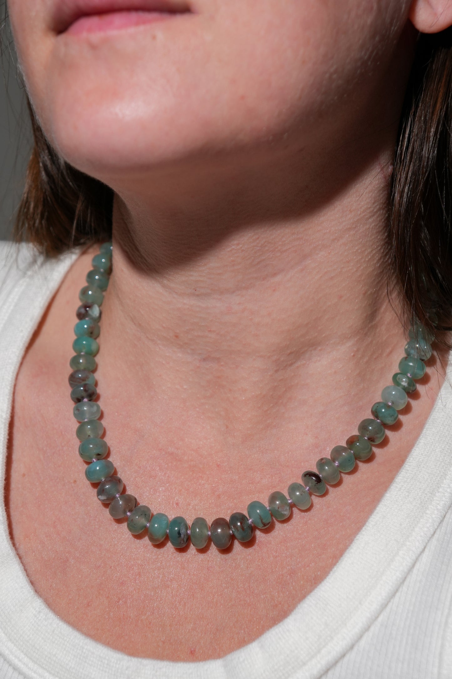 Aqua Chalcedony Knotted Bead Necklace