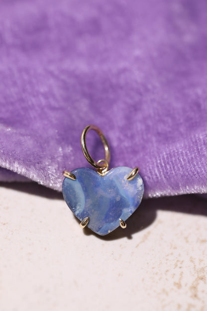 Ocean Boulder Opal Heart Charm 14k