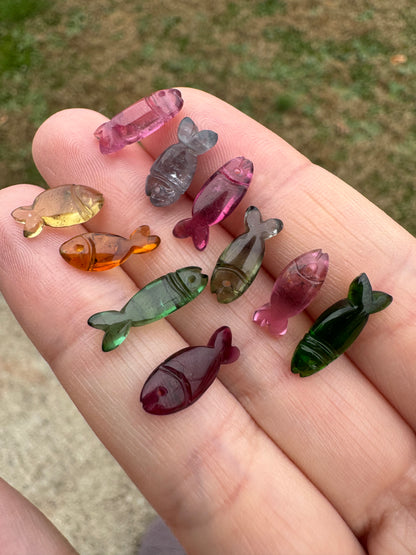 Natural Tourmaline Fishy Charms - 14k