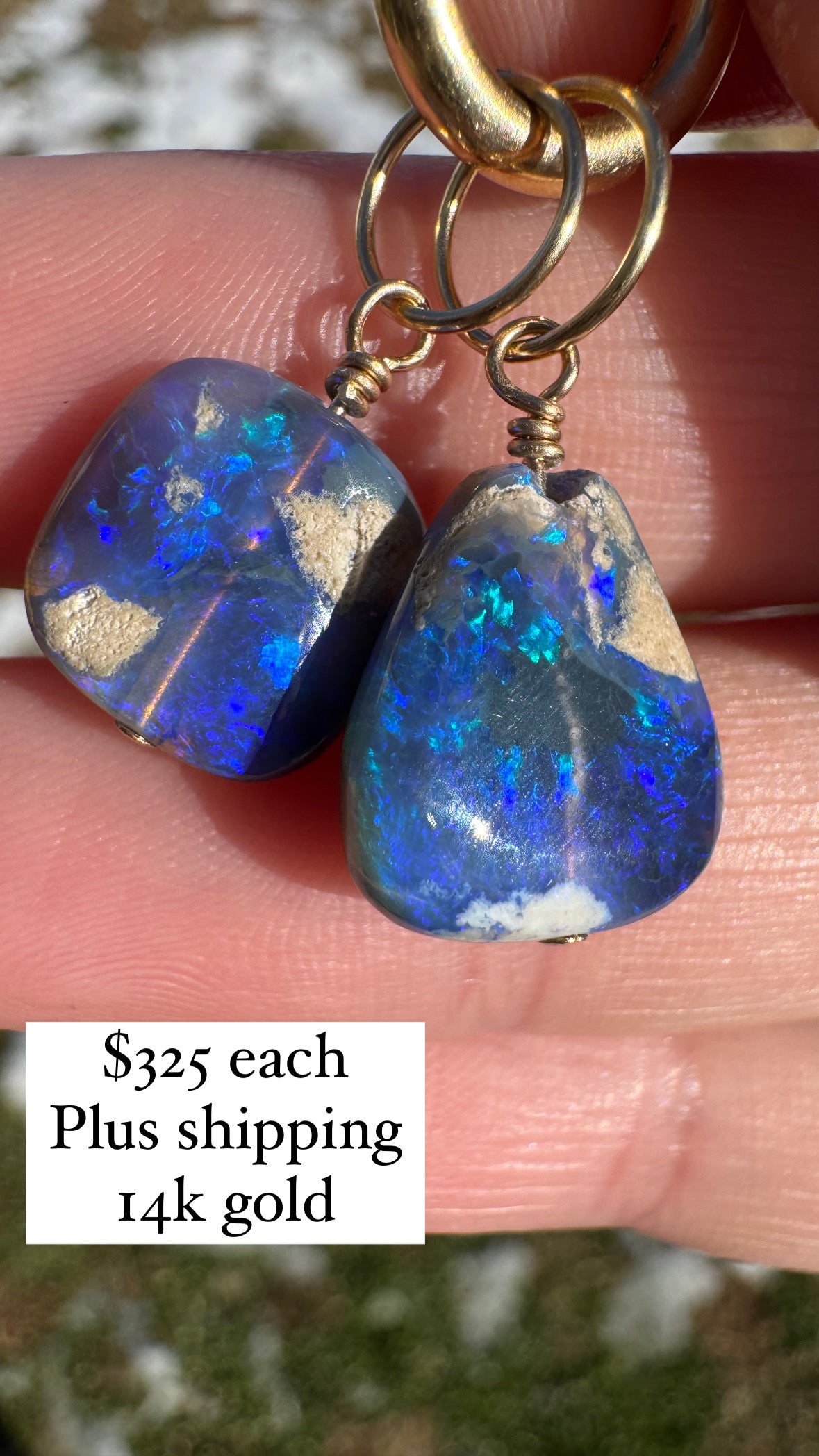 Black Lightning Ridge Opal Charm 14k - Square