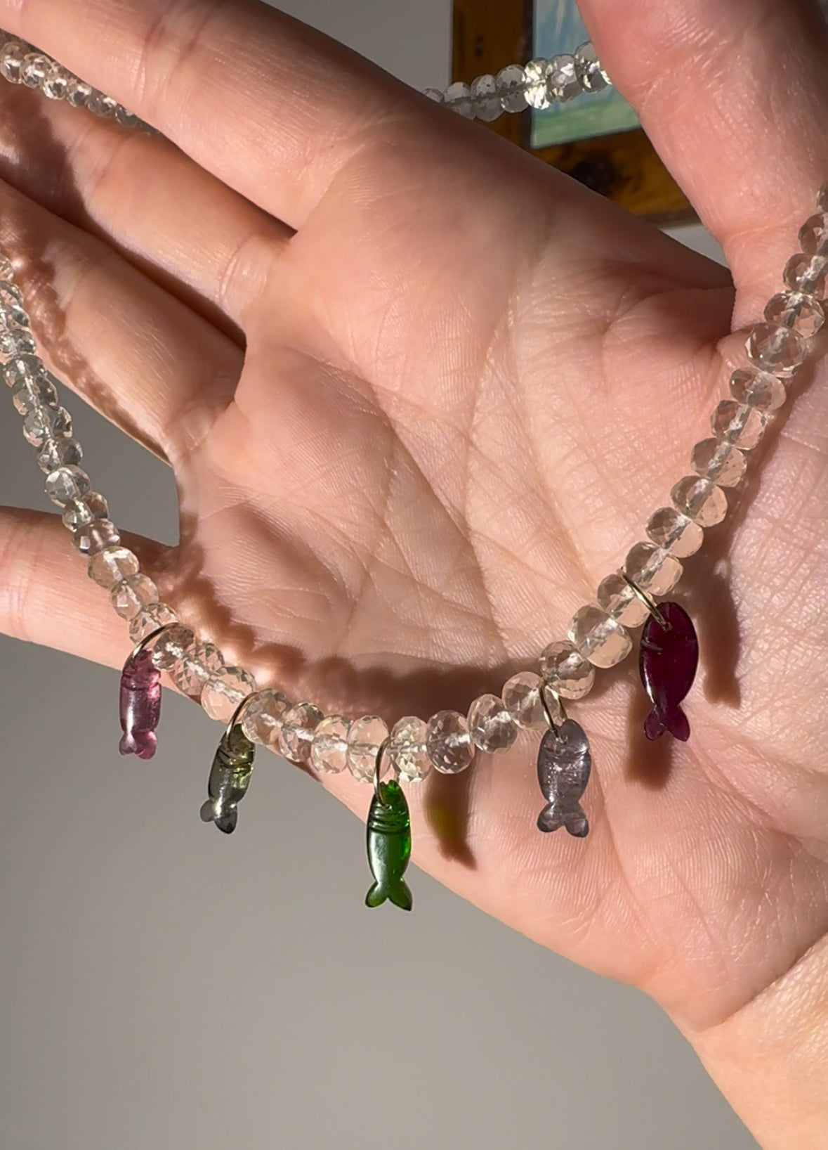 Natural Tourmaline Fishy Charms - 14k