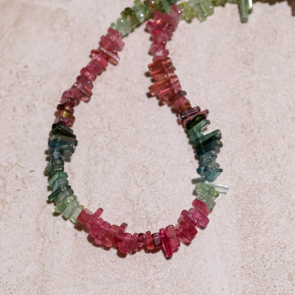 Gemstone Pixel Necklace | Tourmaline Multicolored Beads Necklace 14k