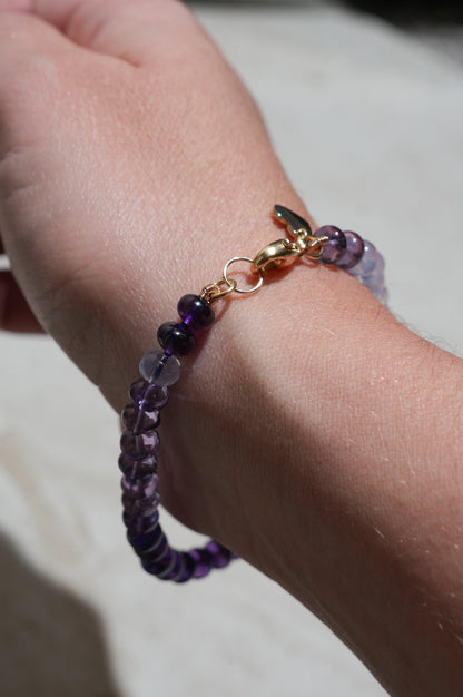 Gemmy Amethyst Knotted Candy Bead Bracelet 14k