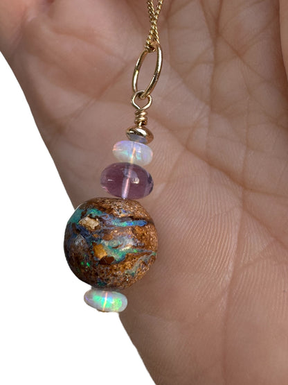 New! Boulder Opal Planet Charm