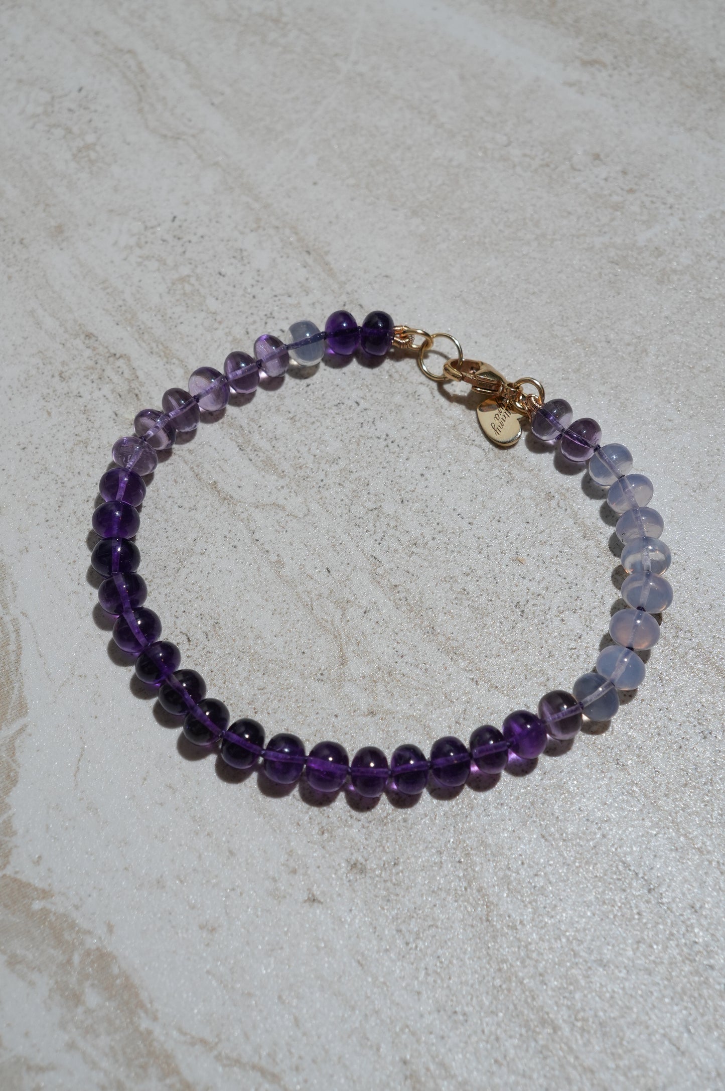 Gemmy Amethyst Knotted Candy Bead Bracelet 14k