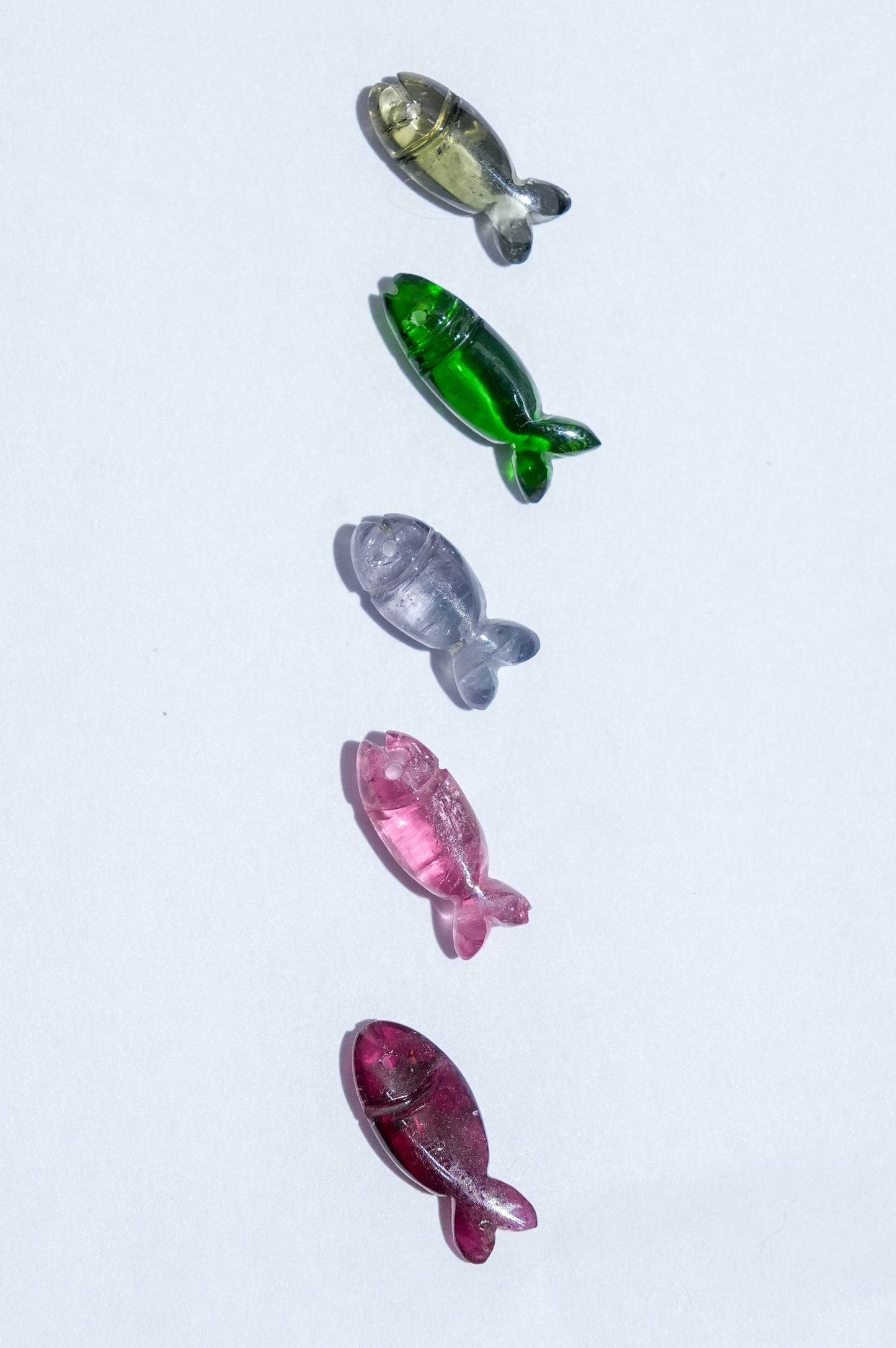 Natural Tourmaline Fishy Charms - 14k