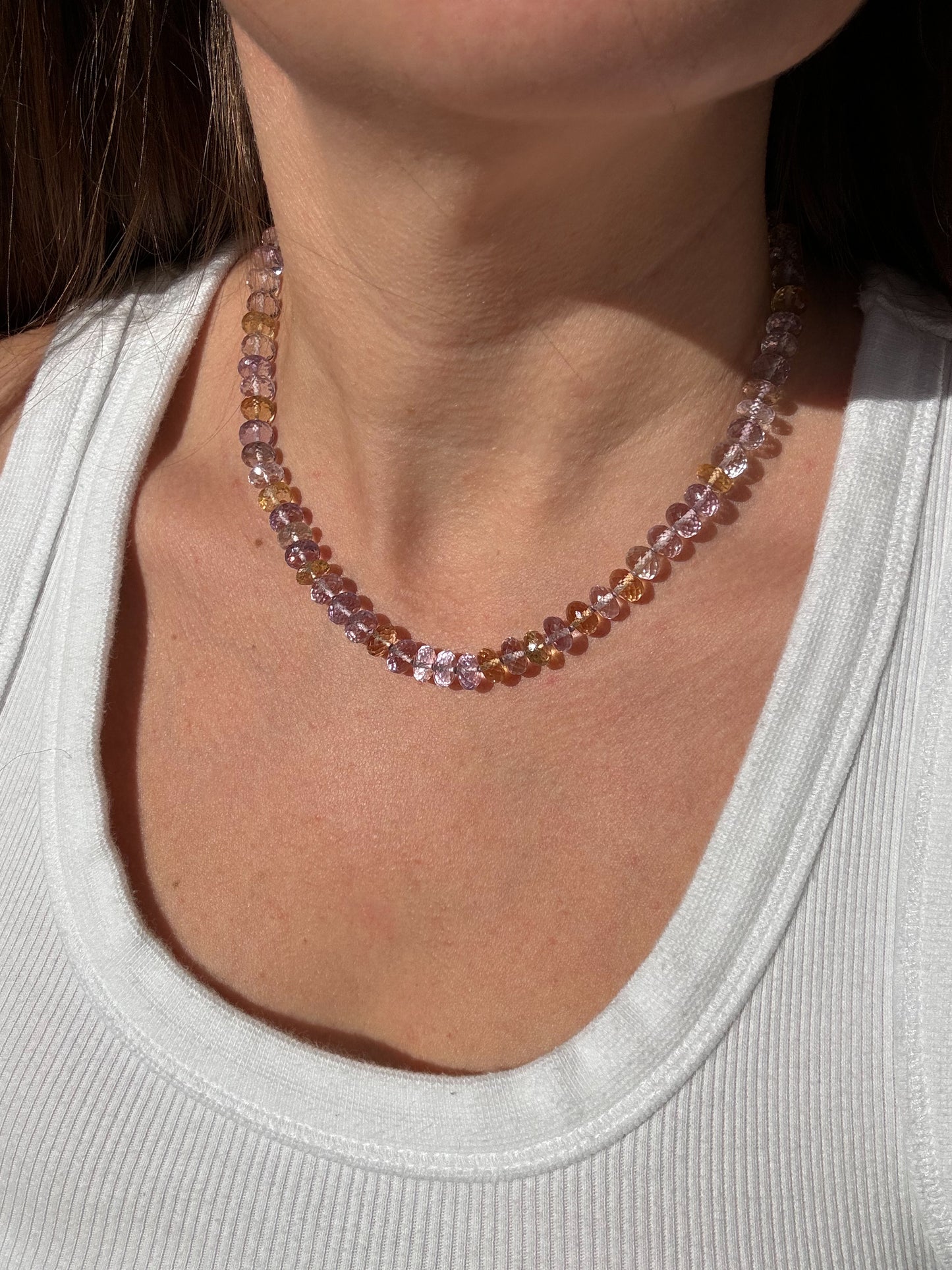 Ametrine Knotted Candy Bead Necklace 14k