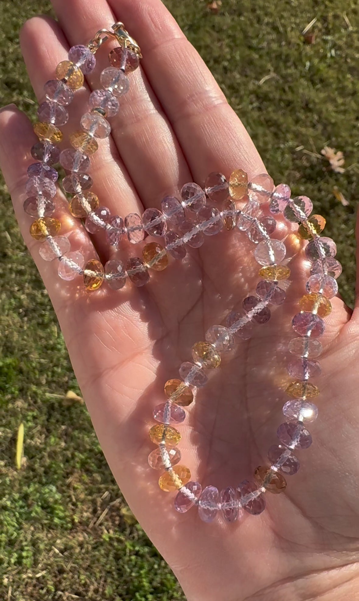 Ametrine Knotted Candy Bead Necklace 14k