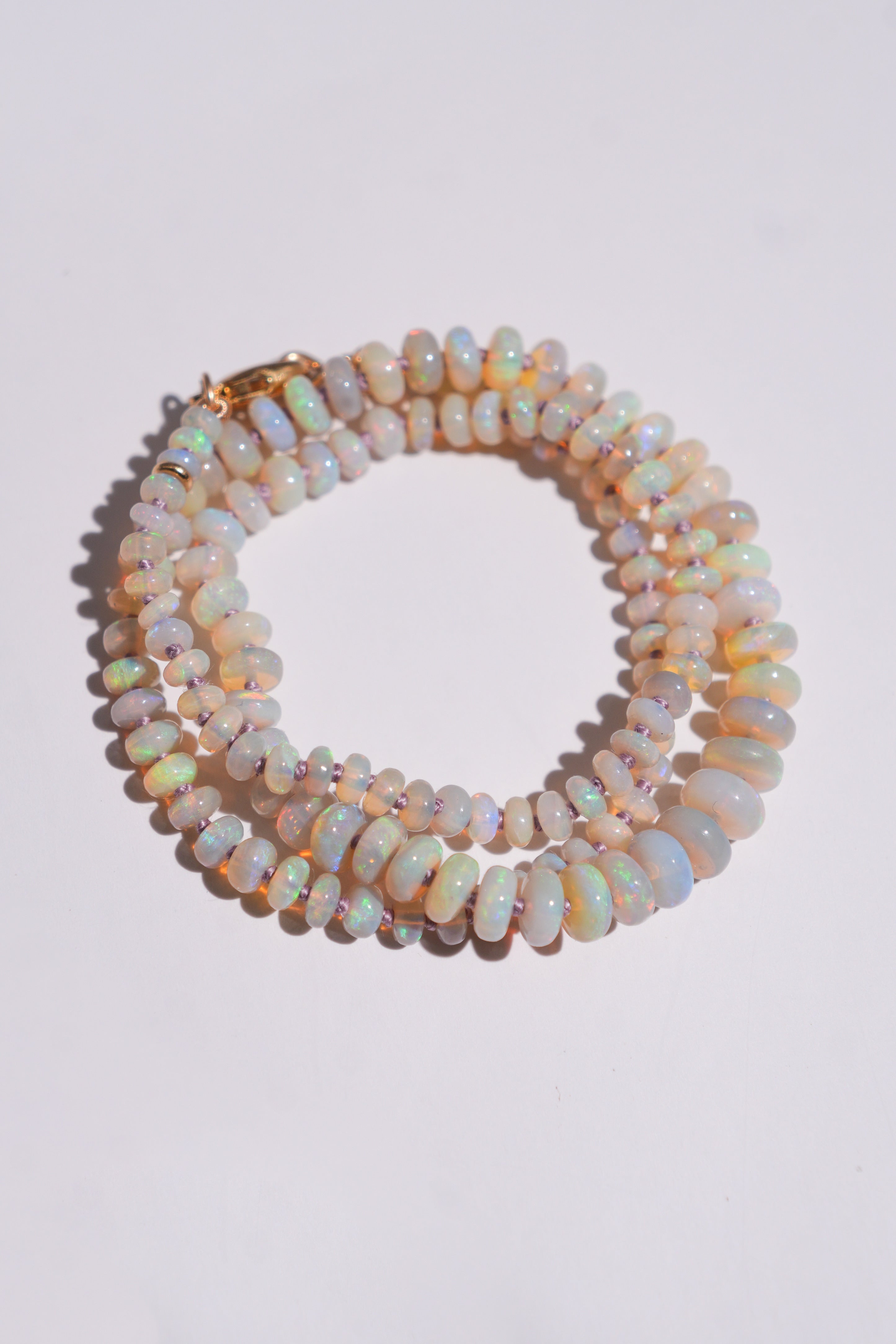 Australian Opal Beaded Candy Necklace cream White Base 14K Gold