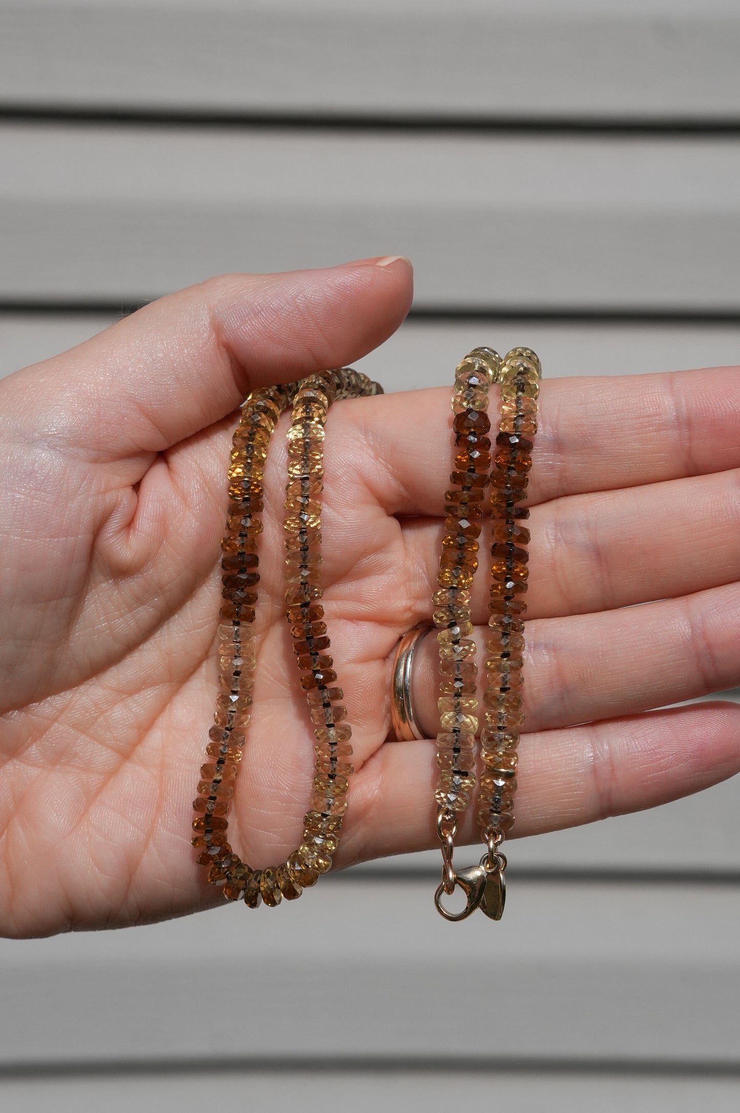 Stunning Whiskey Quartz Knotted Candy Bead Necklace