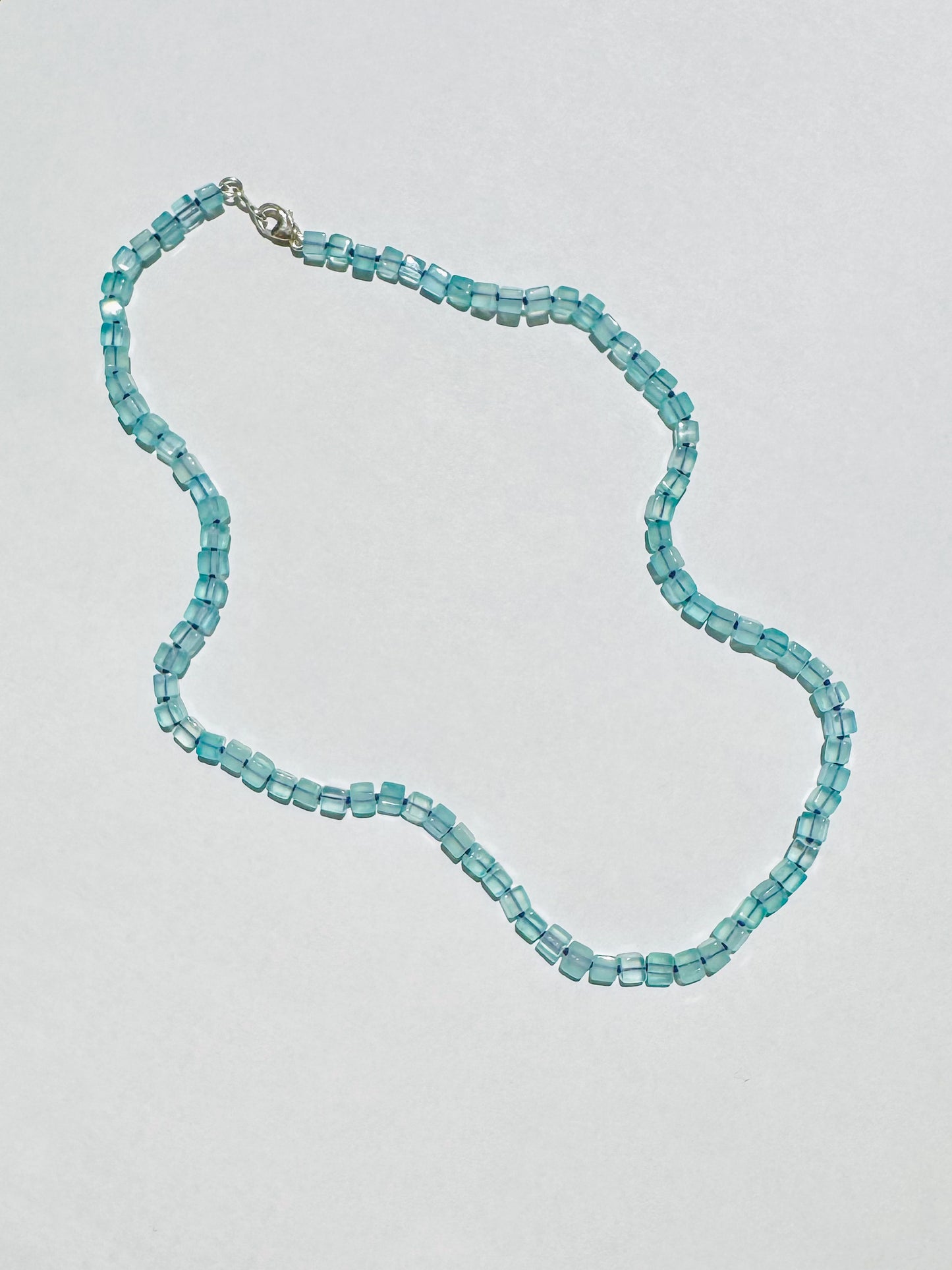 Seafoam Blue Chalcedony Knotted Candy Bead Necklace