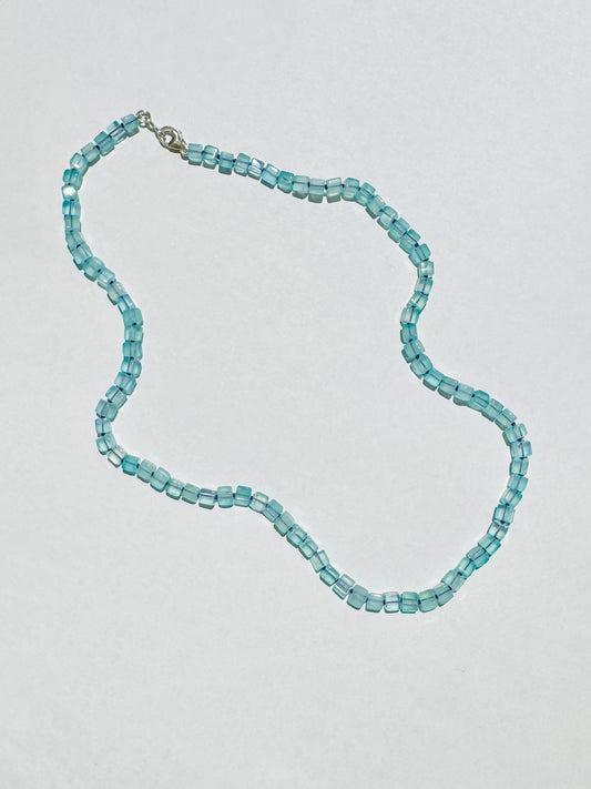 Seafoam Blue Chalcedony Knotted Candy Bead Necklace