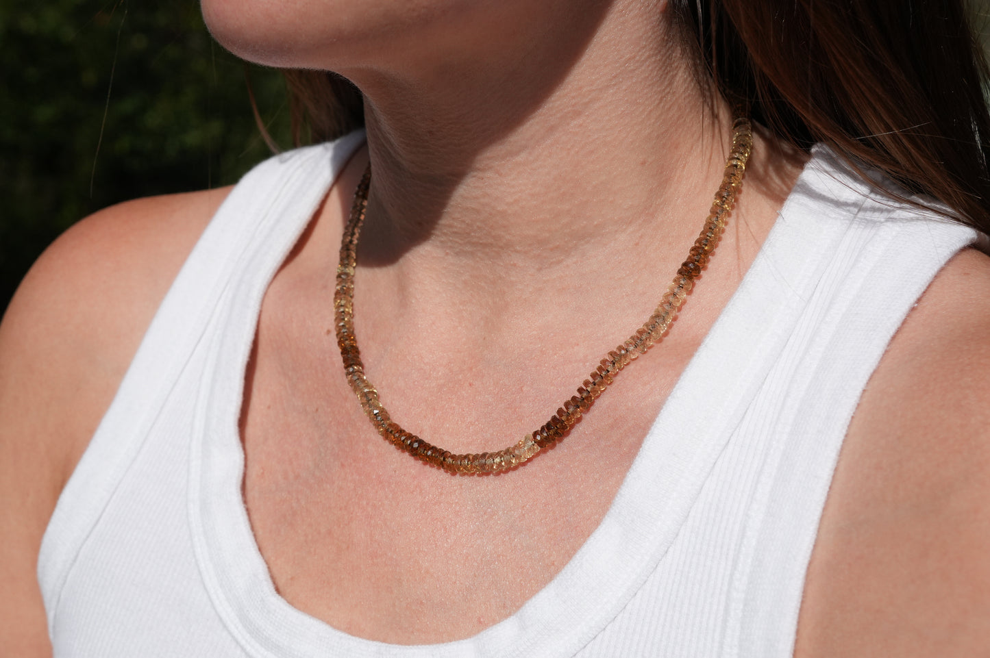 Stunning Whiskey Quartz Knotted Candy Bead Necklace