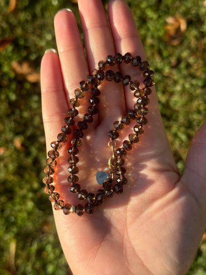 Smoky Quartz Knotted Candy Bead Necklace