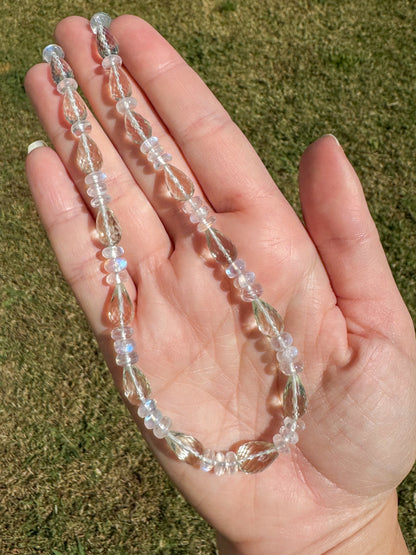 Prasiolite and Moonstone 14k Gold One of a Kind Beaded Necklace