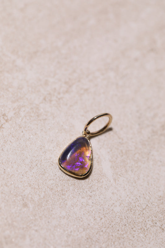 Lightning Ridge Purple Crystal Opal Teardrop Charm 14k