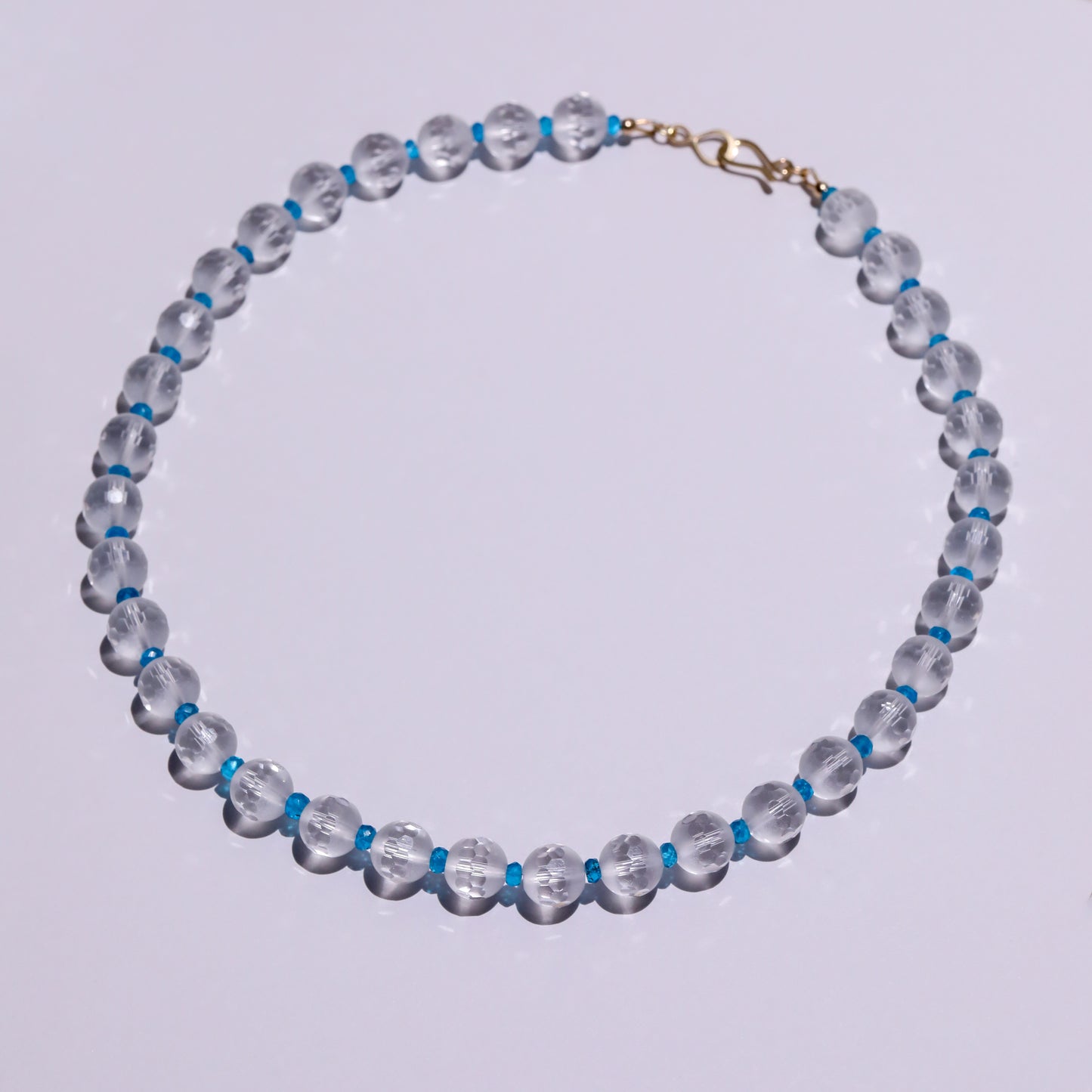 Clear Quartz and Apatite Beaded Necklace 14k