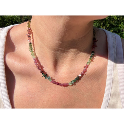 Gemstone Pixel Necklace | Tourmaline Multicolored Beads Necklace 14k