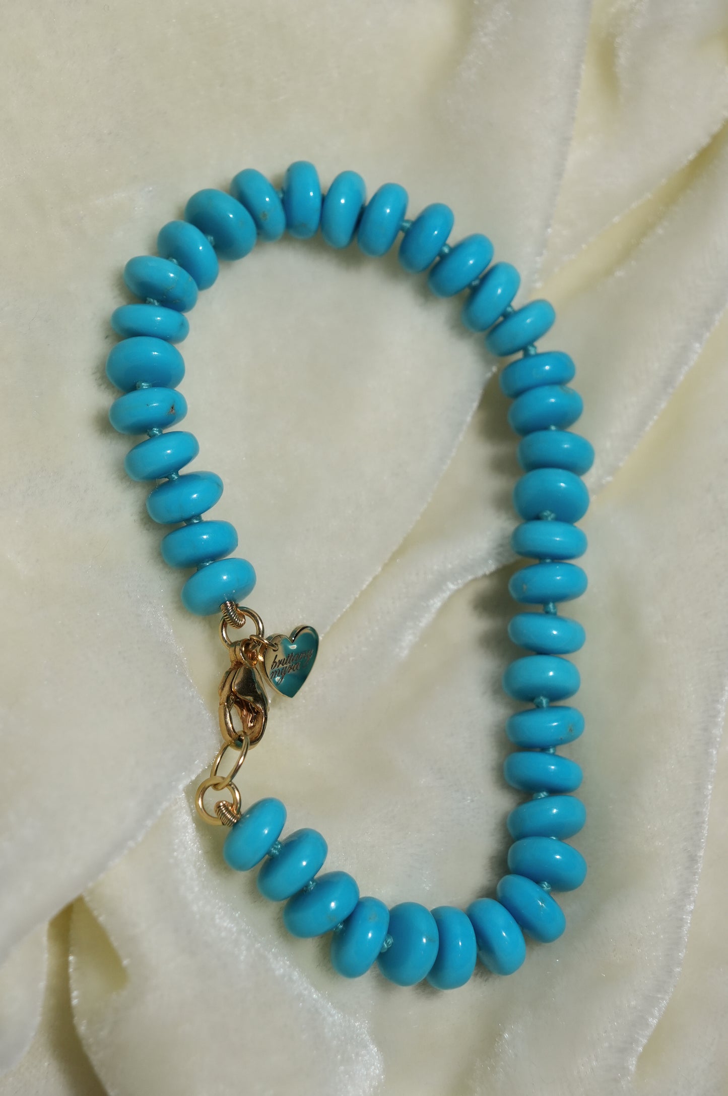 Kingman Turquoise Knotted Candy Bead Bracelet 14k