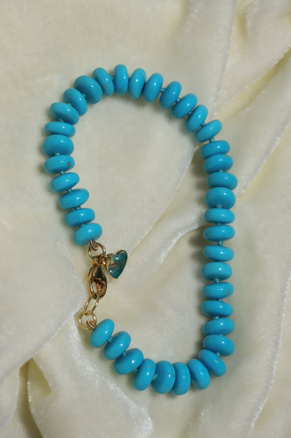 Kingman Turquoise Knotted Candy Bead Bracelet 14k