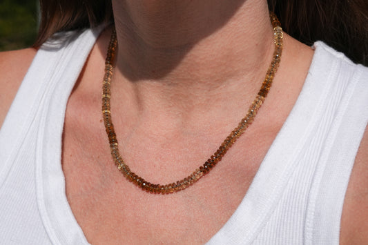 Stunning Whiskey Quartz Knotted Candy Bead Necklace