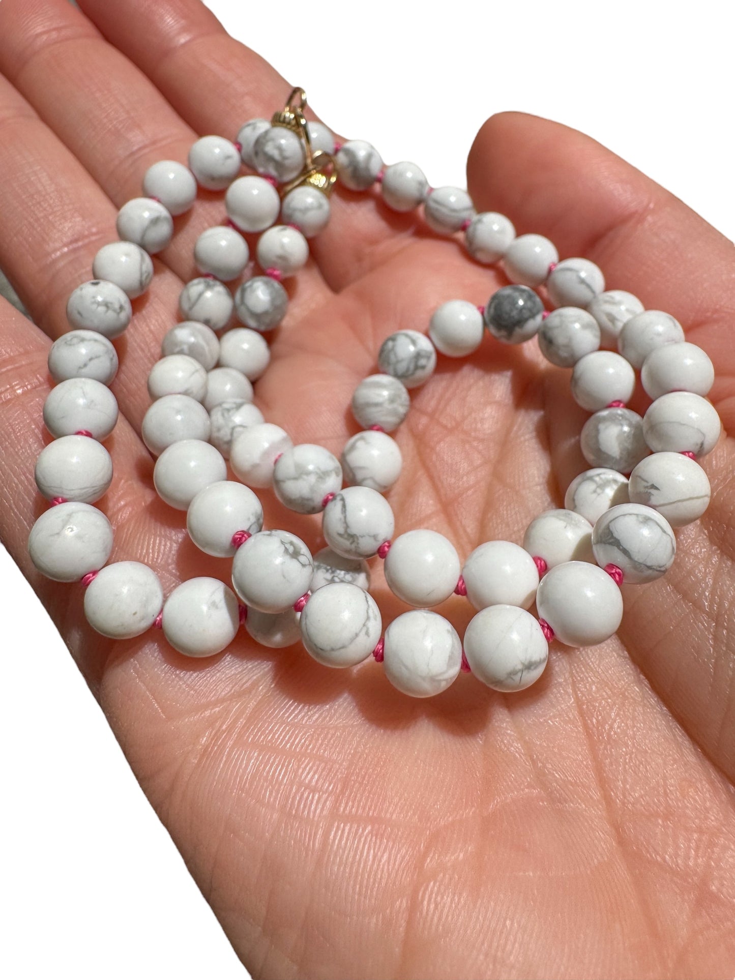 Howlite Knotted Candy Bead Necklace 14k Loops