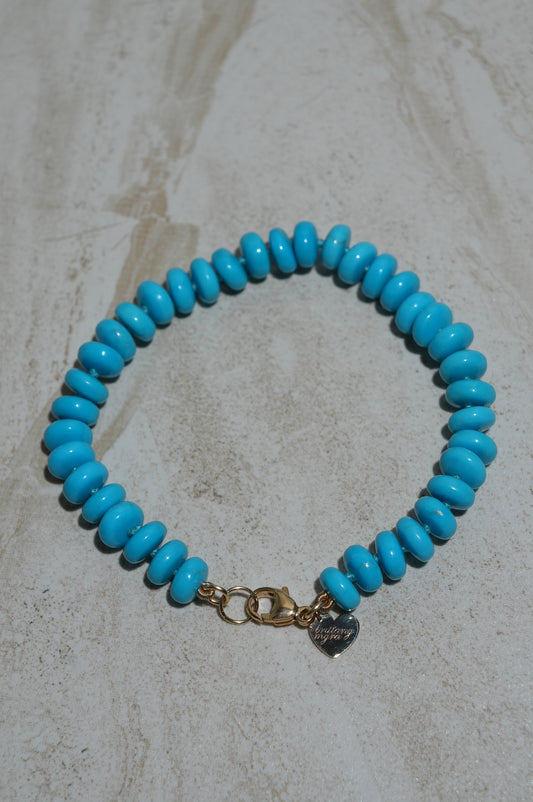 Kingman Turquoise Knotted Candy Bead Bracelet 14k